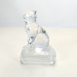 Estatuilla de gato Cristal D'Arques cristal de plomo transparente sobre almohada de vidrio esmerilado Francia - Imagen 1 de 6