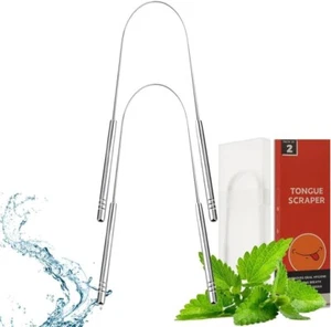 2 Pack Tounge Scrapers Cure Bad Breath Stainless Steel Tongue Cleaner Metal Scru - Picture 1 of 1