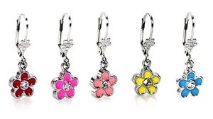 Fashion Dangle Earrings Flower Crystal Enamel Leverback Assorted Colors - Picture 1 of 7
