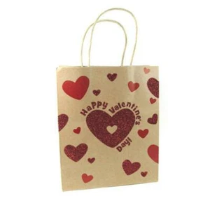 LDW 15 Valentine Glitter Heart Kraft Handle Paper Party Favor Wedding Gift Bags  - Picture 1 of 2