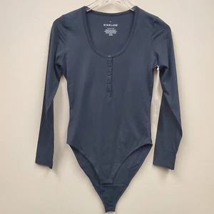 Everlane The Henley Bodysuit mittelschwarz langärmeliger Druckknapp-Slip neu mit Etikett - Bild 1 von 8