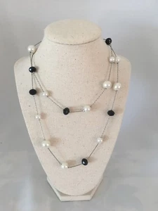 Collier vintage unique noir/blanc/argent boule déclaration mode - Photo 1/4