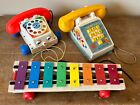 3 Sets of Vintage 1964 Fisher Wood Metal Xylophone, Chatter & Chime Telephone