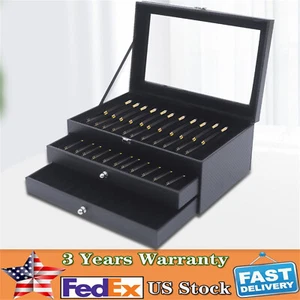 Schwarz 36 Fächer Stiftvitrine Leder Federvitrine Füllfederhalter Aufbewahrungsbox - Bild 1 von 17