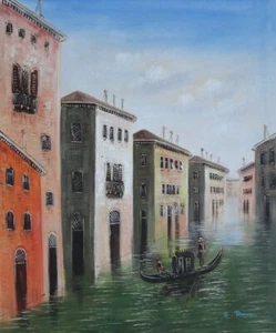 24x20 Sing Gondolar en Venecia Canal de Agua Pintura al Óleo Impresionismo Italia - Imagen 1 de 1