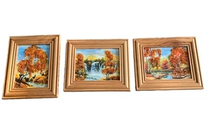 3-Framed Prints Of Trees River Water Fall Decorated With Crushed Baltic Amber - Picture 1 of 8