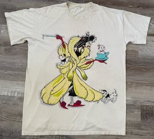 T-shirt caffè vintage anni 90 Disney Villians Crudelia De Vil 101 Dalmatians 2 lati - Foto 1 di 11