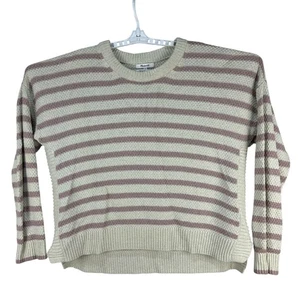 Madewell Womens XL Striped Knit Sweater Beige Purple High Low Hem Long Sleeve - Picture 1 of 9
