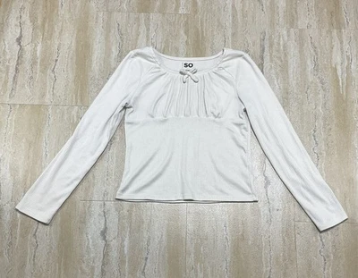 SO Niñas Talla XL (14/16) Manga Larga Acanalada Babydoll Camisa Blanca Y2K  Foto 1 de 4
