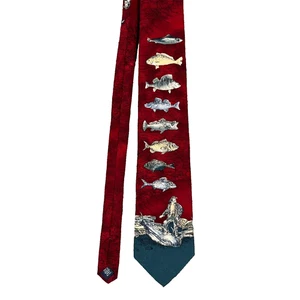 BD Baggies Silk Tie Mens Vintage USA Made Fish Print Novelty Naturecore - Picture 1 of 9