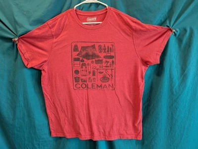 Camiseta gráfica Coleman Camping XL roja - Camisa de equipo para exteriores, ajuste relajado, aventura Foto 1 de 4