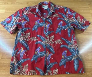 Vintage Paradise Found Magnum PI Red Hawaiian Shirt Parrots Palm Tree Large - Picture 1 of 8