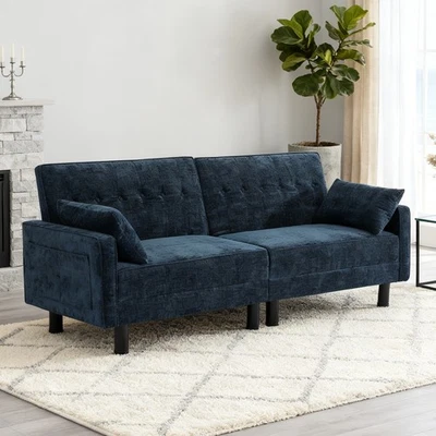  Futon Sleeper Sofa Couch Convertible Sofa Bed for Living Room PU Leather Black - Image 1 of 4