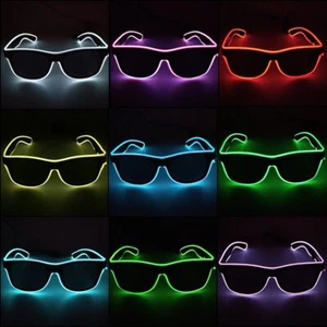 1PZ Occhiali da Sole Glow Neon Rave El Wire Lampeggiante LED Luce per Glow Party - Foto 1 di 25