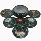 Green Marble Round Coaster Set Floral Inlay Marquetry Arts Kitchen Decor E1965
