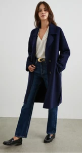 NWOT Rails Womens Marta Navy Trench Midi Work Wear Wool Coat M - Picture 1 of 5
