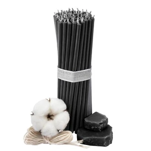 50 pcs Diveevo black ritual dripless beeswax candles L-6.3 in, Ø-0.2 in - Picture 1 of 5