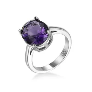 Special Design Multi Gems Natural Amethyst White Zircon Silver Ring Size 6 7 8 9 - Picture 1 of 4