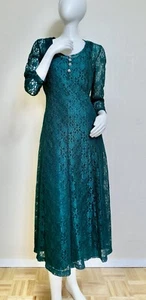 Vintage 70er Jahre smaragdgrün Spitze geschichtet viktorianische Prärie Boho Midi M S/M - Bild 1 von 7