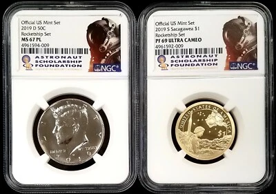 2019 D Kennedy MS 67 PL & 2019 S Proof Sacagawea PF 69 UC, Rocketship Set, ASF! - Image 1 of 4