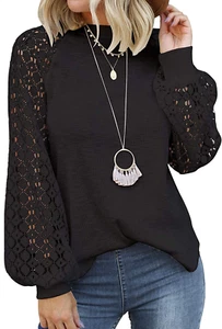 MIHOLL Women’S Long Sleeve Tops Lace Casual Loose Blouses T Shirts - Picture 1 of 52