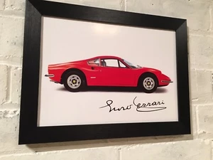 Ferrari Dino poster with reproduction autograph of Enzo and choice of frame Gift - Picture 1 of 13