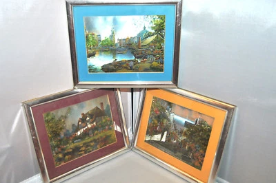 Conjunto de 3 pinturas em folha de óleo originais vintage com moldura assinada "Bert Pugh" BOM!!!  - Imagem 1 de 4