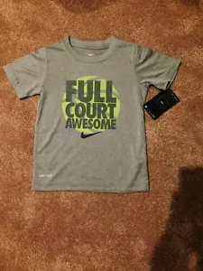 NWT Boys Size 4 XS Nike Dri-Fit S/S Poly T Shirt Dk Gry Hthr Full Court Awesome - Picture 1 of 1
