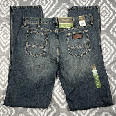 Pantalones de mezclilla Wrangler retro para hombre 36x38 azules ajustados calce recto occidentales NUEVO con etiquetas Foto 1 de 4