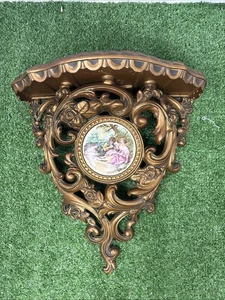 Vintage Cameo Creation Ornate Gold Wall Shelf w/ Porcelain Center - Picture 1 of 23