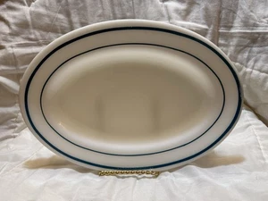 Anchor Hocking Fire King 350 Oval Platter Blue Turquoise Stripes - Picture 1 of 9