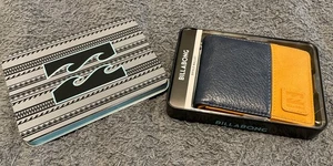 Billabong Herren Geldbörse Doppelfaltung Blau Hellbraun Farbblock Foto Ausweis Schmal Neu mit Etikett Selten - Bild 1 von 10