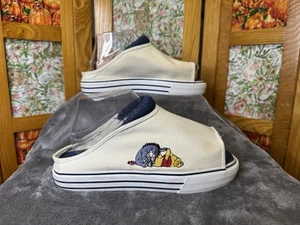 Vintage Disney Winnie Pooh White Canvas Shoes Slides Open Toe Chunky Platform 9 - Picture 1 of 10