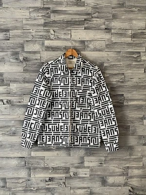 NUDIE JEANS STEN CREMALLERA ESTAMPADO GRÁFICO Para hombres Negro/Blanco Denim Logo Chaqueta Talla M Foto 1 de 4