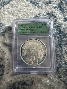 2001-P PROOF AMERICAN BUFFALO SILVER DOLLAR SLABBED ICG PR69-DCAM - Picture 1 of 2
