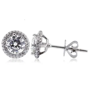 Pendientes redondos con halo de oro blanco de diamantes naturales certificados D SI3 de 4,73 quilates - Imagen 1 de 6