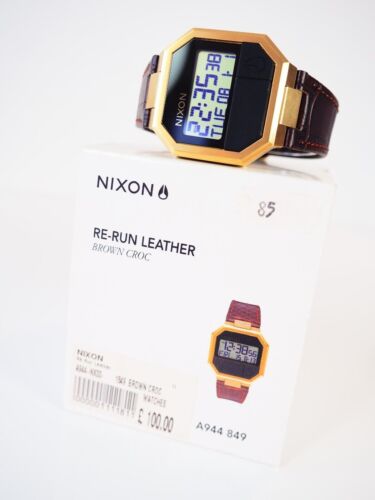 Nixon Re-Run Leather Watch Brown Croc A944-849 Digital NWT