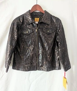 Ruby Rd Women's Jacket Zip Up Faux Leather Brown Size 12P NWT - Picture 1 of 8