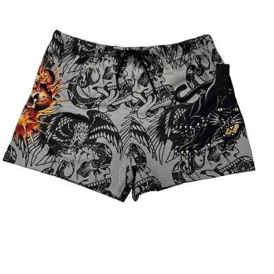 Nuevo con etiquetas Pantalones Cortos Ed Hardy Para Hombres XL 38x5 Calavera Pantera Malla Tatuaje Elástico Cordón Foto 1 de 4
