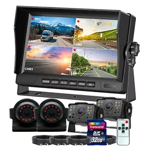 9" Quad Monitor DVR 4 Backup Camera 32GB for Truck RV Caravan Bus Trailer Revers - Picture 1 of 24