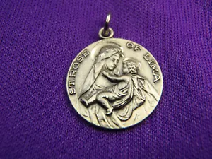 Sterling Silver New Old Stock Saint Rose of Lima Religious Charm Pendant - Picture 1 of 7
