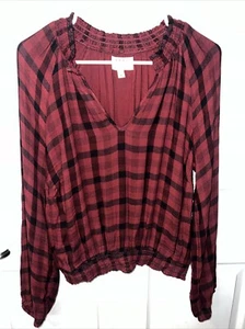 Camicetta Anthropologie X Panno e Pietra Rosso Buafflo Plaid Scollo V Rayon Taglia Media - Foto 1 di 6