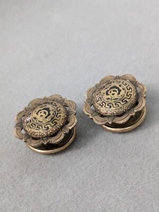 Antique Victorian era 14K Gold Engrave Enamel 19th Century Cufflinks Buttons - Picture 1 of 15