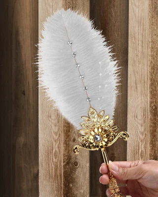 Abanico de mano de plumas de avestruz de los años 20 abanico de mano con aleta para fiesta de disfraces Foto 1 de 4