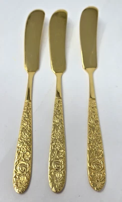 3 Stanley Roberts SRB180 GoldElectroplate Butter Spread Knife Flatware Taiwan - Image 1 of 4