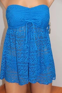 INC International Concepts Swimsuit Tankini Bikini 2pc set Sz 10 Blue Crochet - Picture 1 of 6
