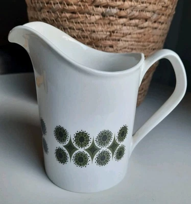 Vintage Jug Green Abstract Floral Milk  Creamer JOHNSON BROS England - Image 1 of 4