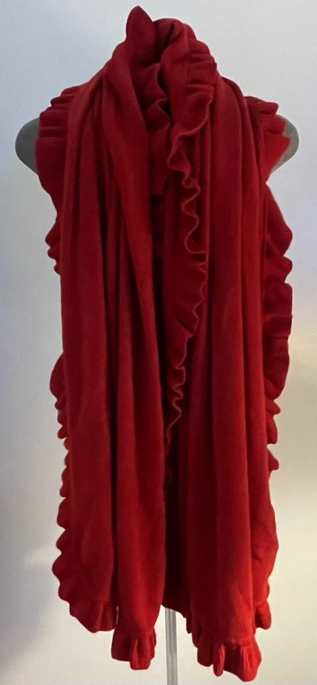 Heavyweight Red Ruffled Cashmere Wrap Shawl 19 oz 29x76 Winter Travel Luxury - Image 1 of 4