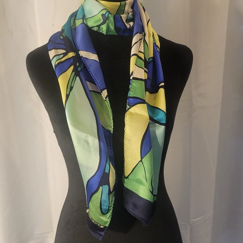 Jones New York Exquisita Bufanda de Seda Art-to-Wear Abstracto Floral Rectángulo 10x58 Foto 1 de 4