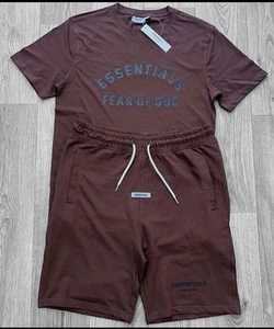 Essentials Fear Of God Jersey Rundhalsausschnitt Shirt mit Shorts Größe Medium braun neu mit Etikett - Bild 1 von 9